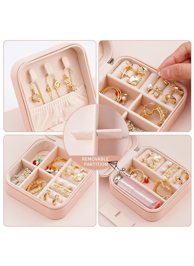 Generic - Portable Travel Mini Jewelry Box Leather Jewellery Ring Organizer Case Storage Gift Box Girls Women (pink) - Image 1