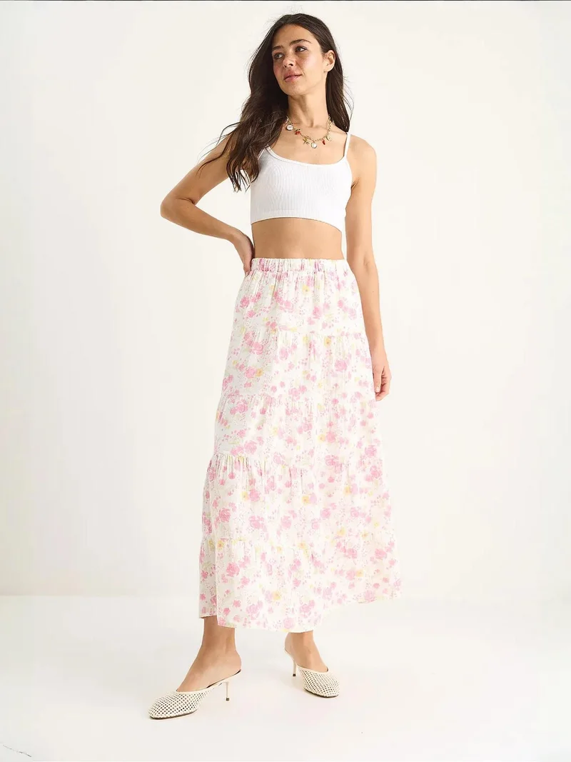 Bianco Lucci LUCCI Floral Print Maxi Skirt with Lining