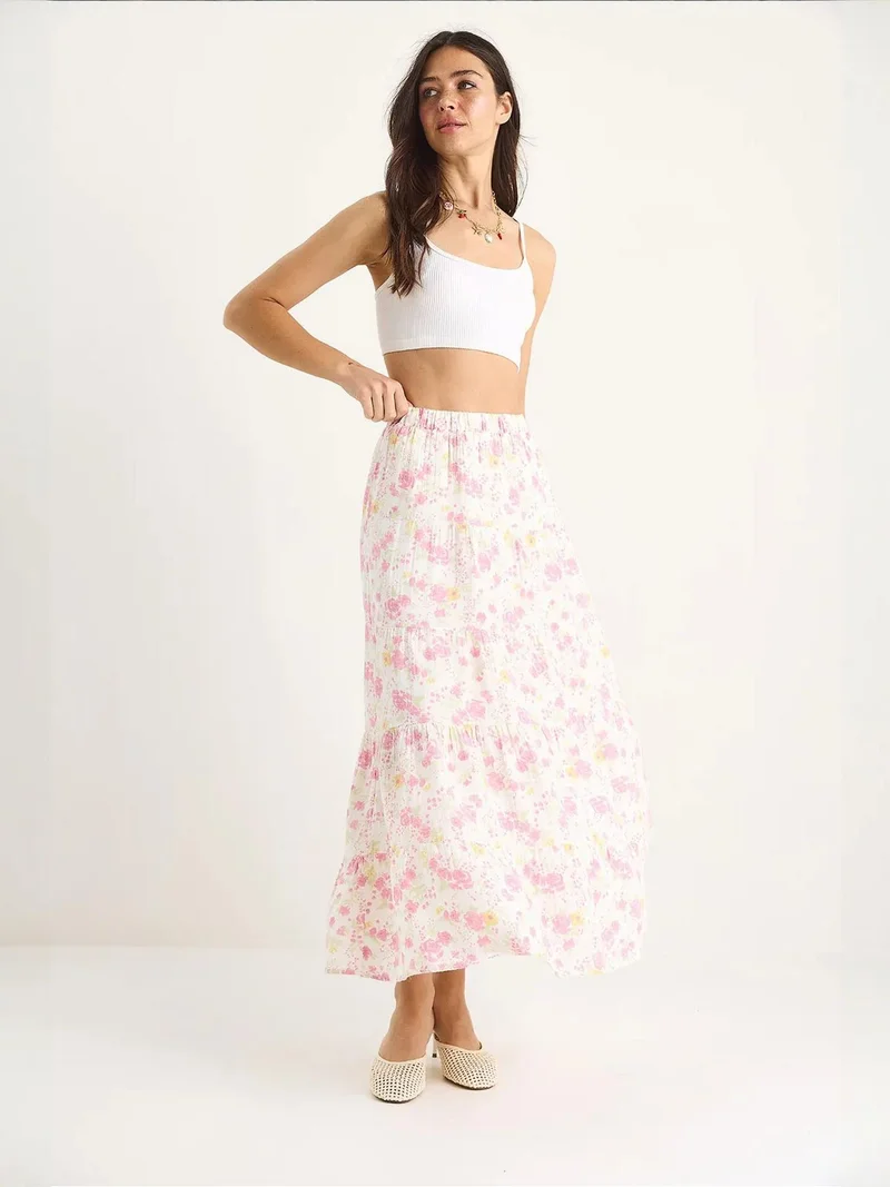Bianco Lucci LUCCI Floral Print Maxi Skirt with Lining