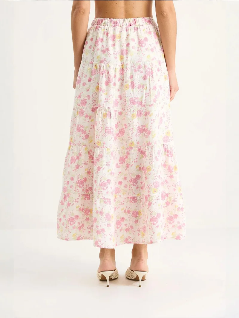 Bianco Lucci LUCCI Floral Print Maxi Skirt with Lining