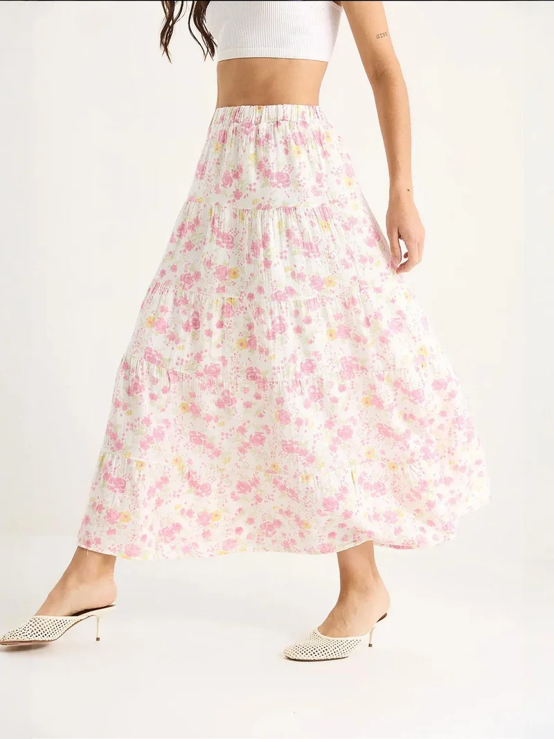 Bianco Lucci LUCCI Floral Print Maxi Skirt with Lining