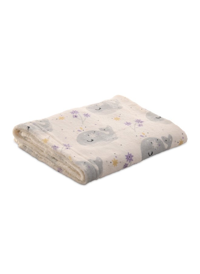 Mintra Baby & Kids Lightweight Super Soft Cream Microfiber Blanket with Whales design, Size 130x100cm  - Image 1