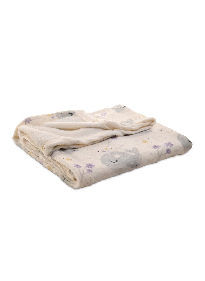 Mintra Baby & Kids Lightweight Super Soft Cream Microfiber Blanket with Whales design, Size 130x100cm  - Image 2