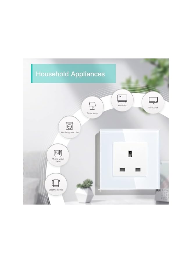 promass Single 13A Wall Socket Outlet 1 Gang White, Unswitched Power Socket with Glass Panel - Image 3