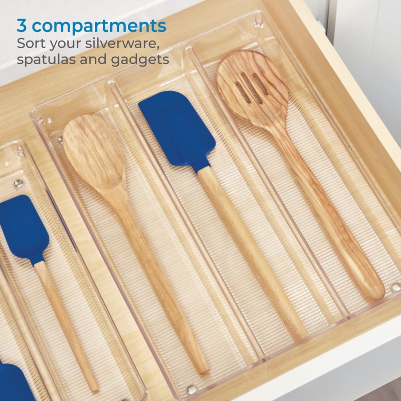InterDesign iDesign Linus Plastic Kitchen Drawer Utensil Organizer, Divided Storage Container for Silverware, Spatulas, Gadgets, 3.8" x 10.5" x 2" - Clear - Image 3