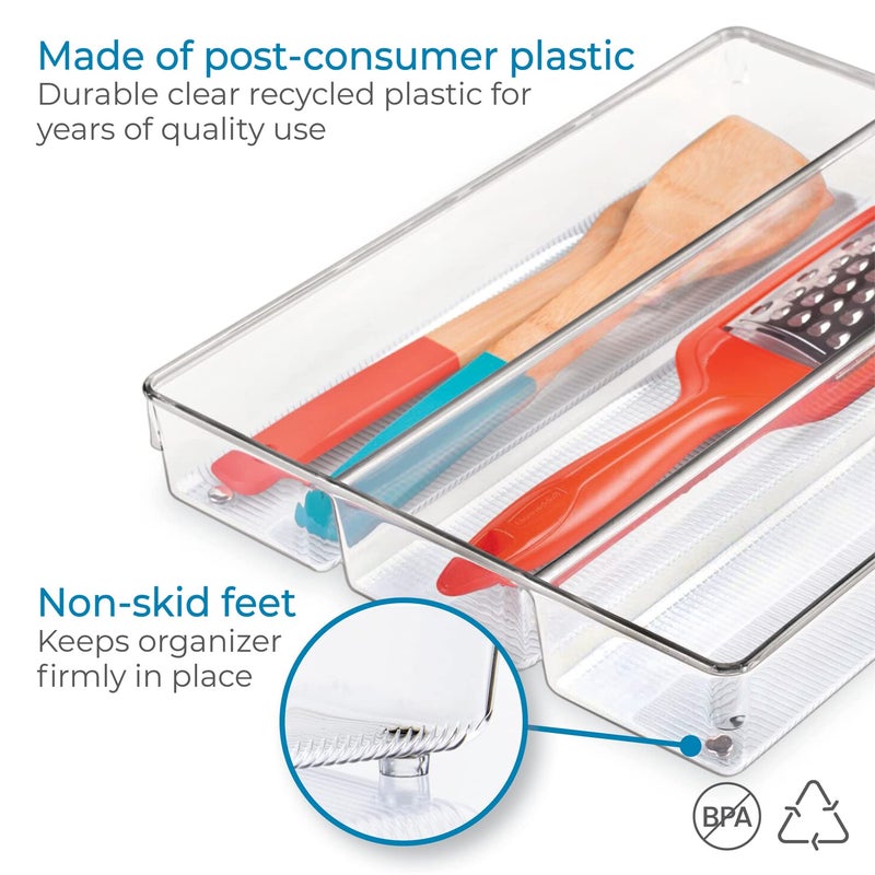 InterDesign iDesign Linus Plastic Kitchen Drawer Utensil Organizer, Divided Storage Container for Silverware, Spatulas, Gadgets, 3.8" x 10.5" x 2" - Clear - Image 4