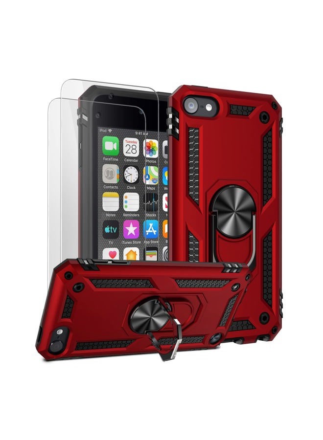 ULAK Compatible with iPod Touch 7/6/5 Case with 2 HD Screen Protectors, Hybrid Rugged Shockproof Cover with Built-in Kickstand for iPod Touch 7th/6th/5th Generation (Red) - Image 1
