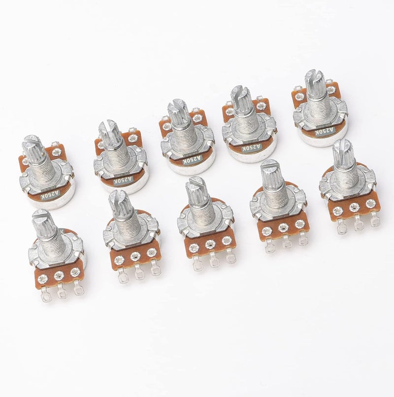 Swhmc A250K Ohm Guitar Potentiometer, 6mm Long Knurled Split Shaft Audio Pots, Pack of 10, Replacement for Electric Guitar Volume Tone Controls - Image 2