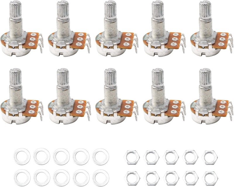 Swhmc A250K Ohm Guitar Potentiometer, 6mm Long Knurled Split Shaft Audio Pots, Pack of 10, Replacement for Electric Guitar Volume Tone Controls - Image 1