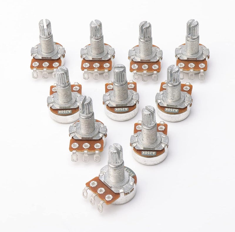 Swhmc A250K Ohm Guitar Potentiometer, 6mm Long Knurled Split Shaft Audio Pots, Pack of 10, Replacement for Electric Guitar Volume Tone Controls - Image 4