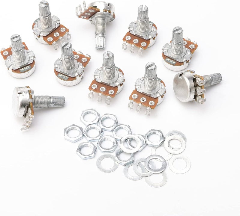 Swhmc A250K Ohm Guitar Potentiometer, 6mm Long Knurled Split Shaft Audio Pots, Pack of 10, Replacement for Electric Guitar Volume Tone Controls - Image 5