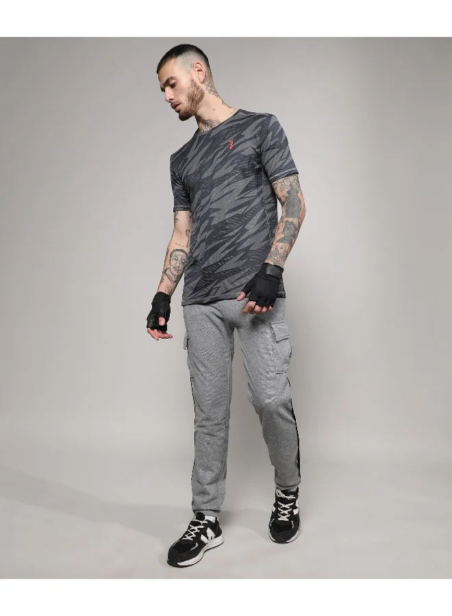 Campus Sutra Men's Dark Grey Strokes Activewear T-Shirt