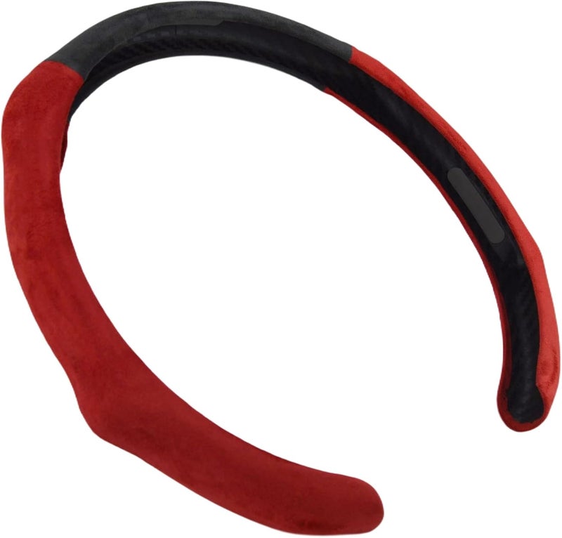 PartsTo Quick Install Sporty Suede Leather Steering Wheel Cover Wrap with Red Top Trim Universal fit Any 14 ½” to 15” Car SUV Pickup Steering Wheel - Image 3