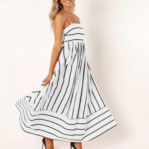 yoeasy Women's Striped Spaghetti Strap Cutout Maxi Dress Sleeveless Backless Flowy Swing Long Dress (Large, Black White) - Image 5