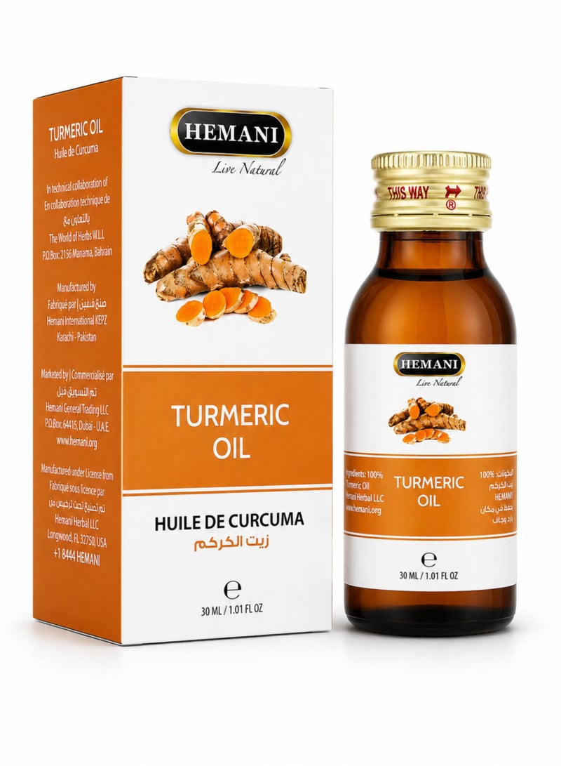 HEMANI Turmeric Oil 30ML – Natural Aromatherapy Oil for Skin, Hair & Massage Care | Herbal Curcuma Oil | Zait Al Kurkum / Huile de Curcuma - Image 2