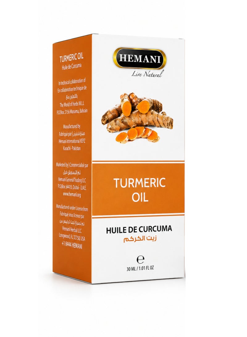 HEMANI Turmeric Oil 30ML – Natural Aromatherapy Oil for Skin, Hair & Massage Care | Herbal Curcuma Oil | Zait Al Kurkum / Huile de Curcuma - Image 4