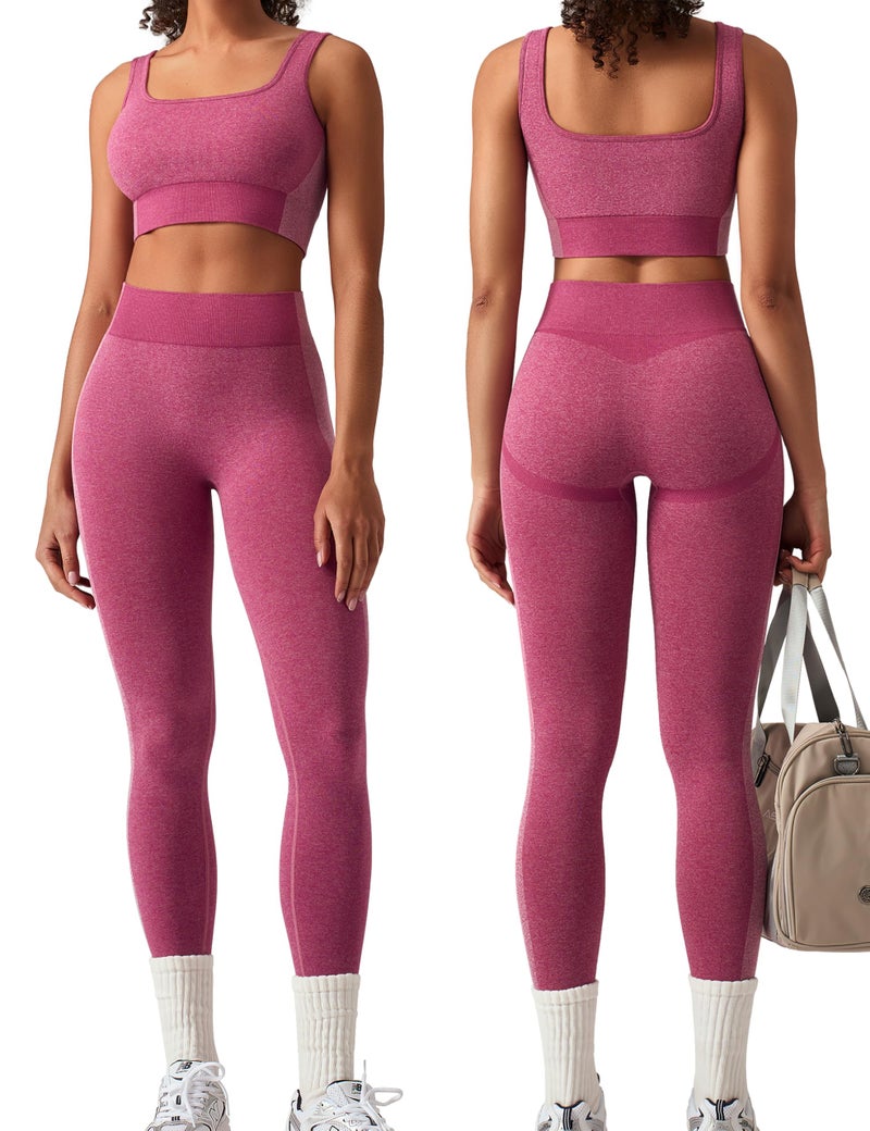 OLCHEE Womens Workout Sets 2 Piece Seamless Square Neck Sports Bra Padded Butt Lifting Leggings High Waist Yoga Gym Outfits - Orchid Purple Medium - Image 1