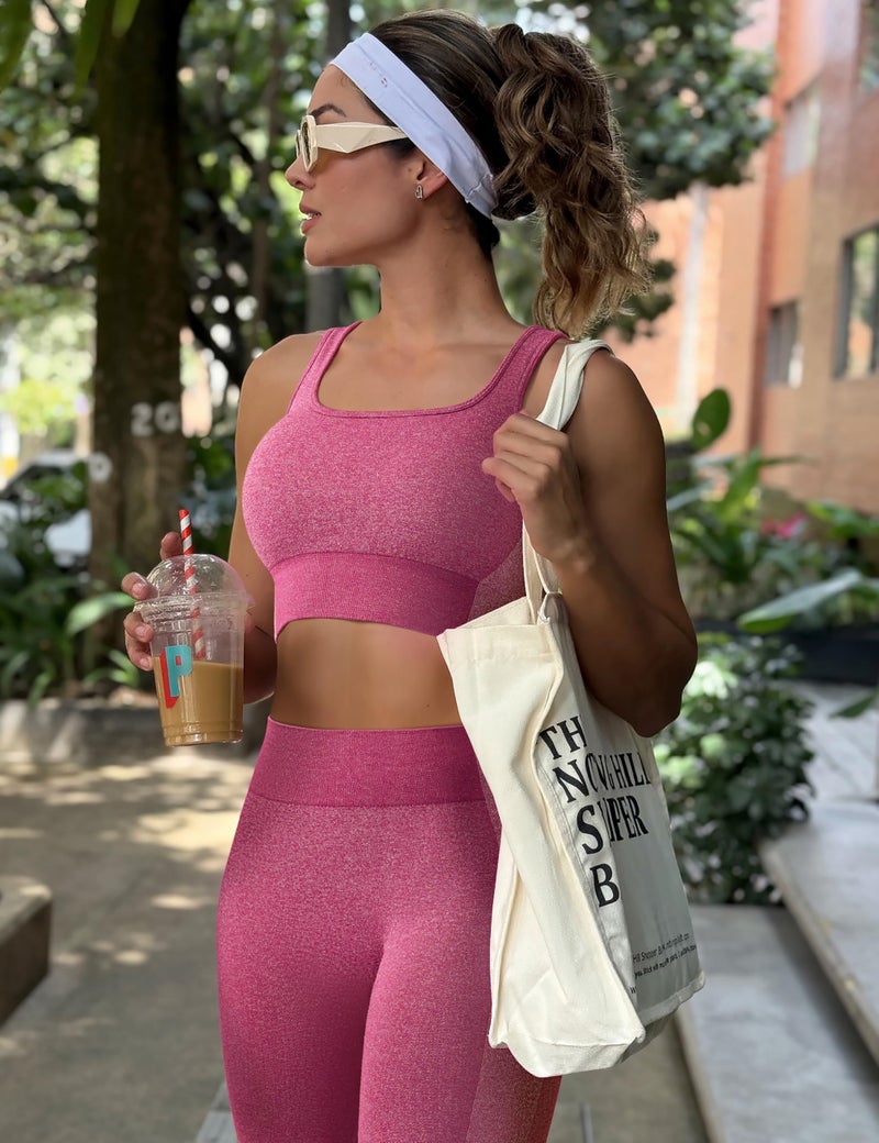 OLCHEE Womens Workout Sets 2 Piece Seamless Square Neck Sports Bra Padded Butt Lifting Leggings High Waist Yoga Gym Outfits - Orchid Purple Medium - Image 3