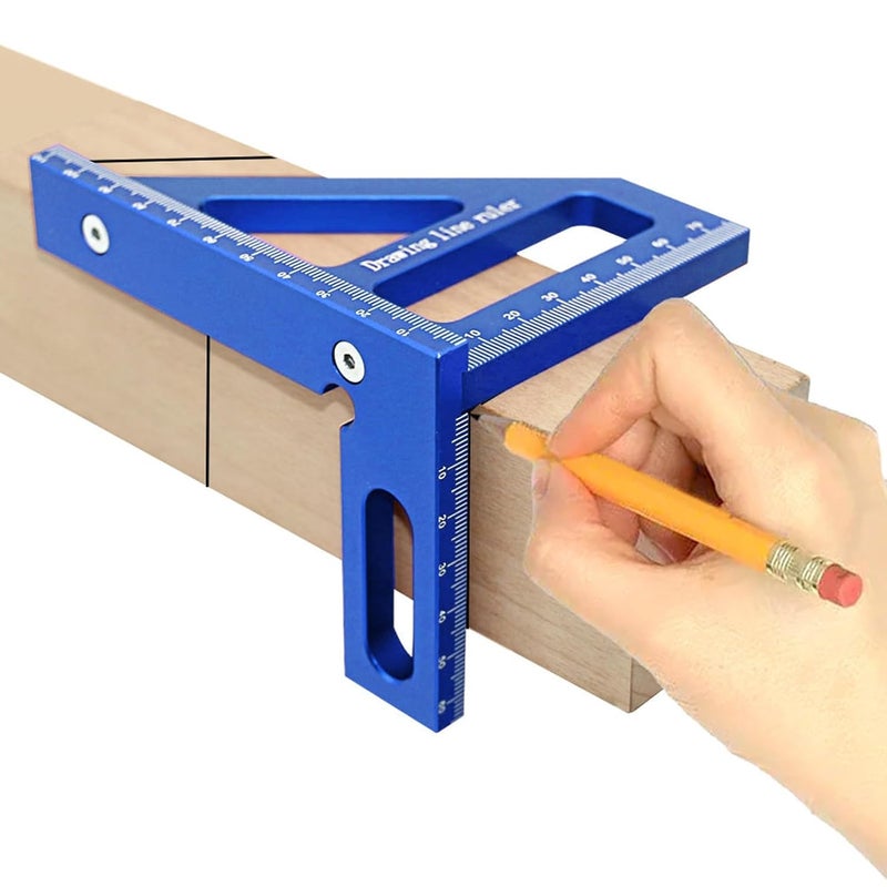 Wisoqu 45 90 Degree Woodworking Square Protractor, Versatile Tool for Measuring, Aligning, and Marking with Sturdy Aluminum Alloy, Ideal for Engineers, Carpenters, and More (Blue) - Image 1