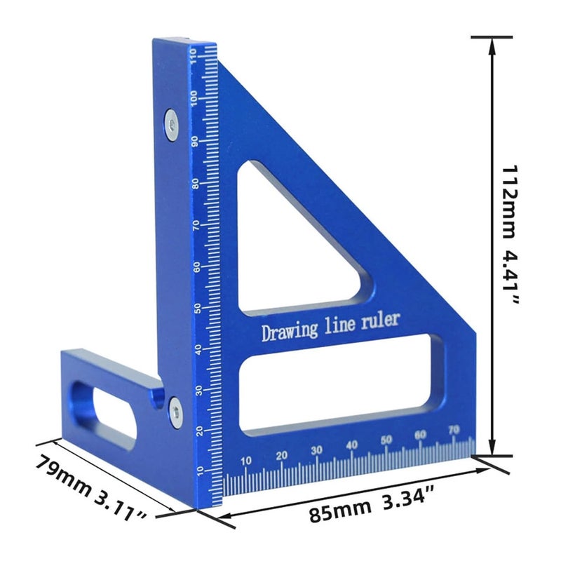 Wisoqu 45 90 Degree Woodworking Square Protractor, Versatile Tool for Measuring, Aligning, and Marking with Sturdy Aluminum Alloy, Ideal for Engineers, Carpenters, and More (Blue) - Image 2