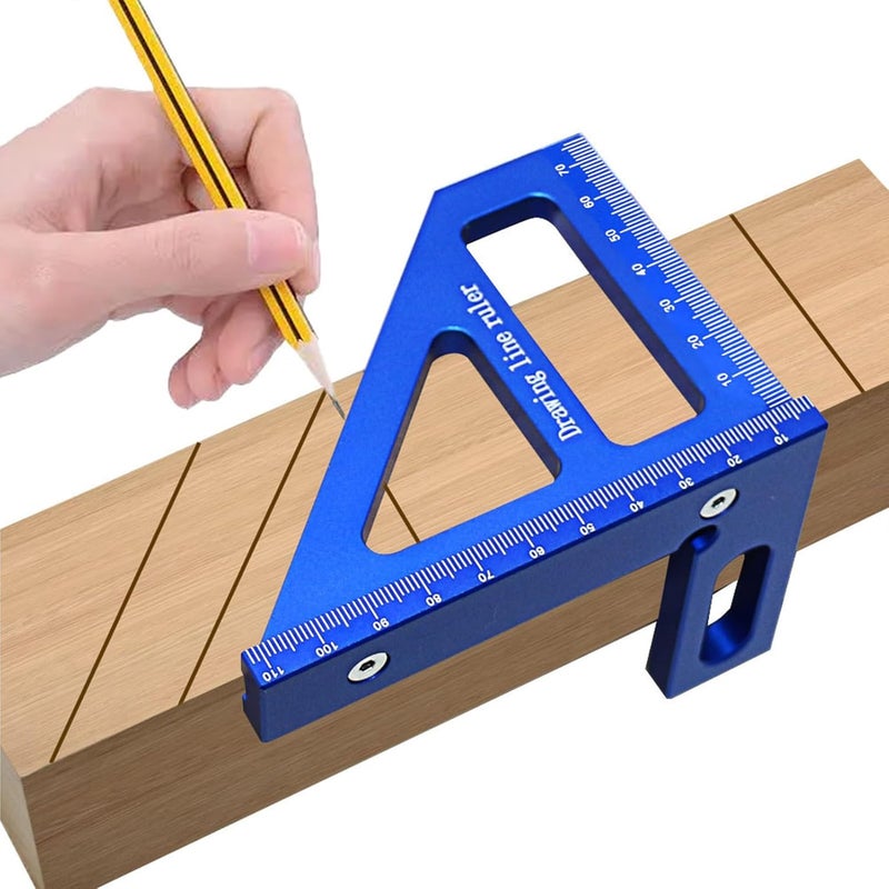 Wisoqu 45 90 Degree Woodworking Square Protractor, Versatile Tool for Measuring, Aligning, and Marking with Sturdy Aluminum Alloy, Ideal for Engineers, Carpenters, and More (Blue) - Image 3
