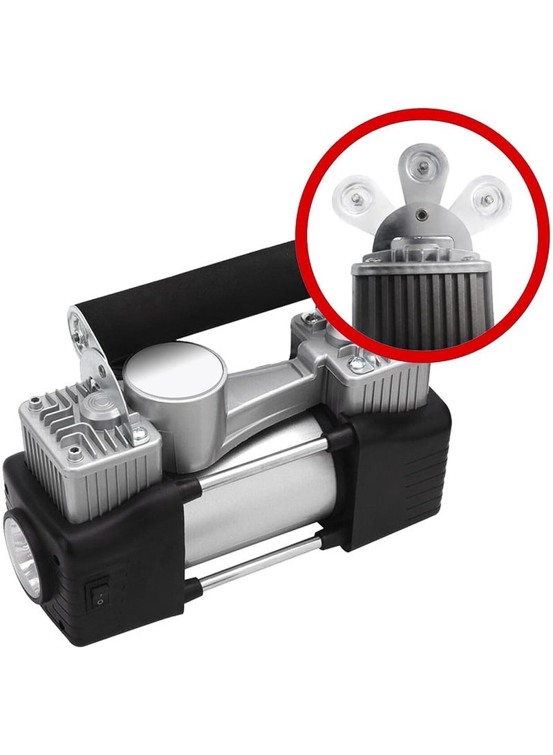 Bastec Heavy duty 2-piston Double Cylinder Car Tire Inflator and Tire Compressor with High Brightness Headlight and a Bag for Easy Carrying and Storage - Image 4