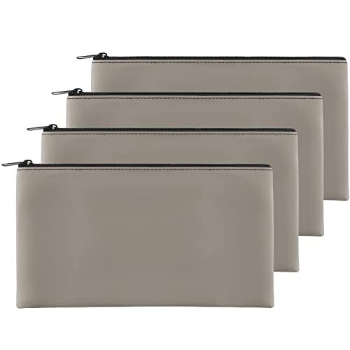 Joyberg 4Pack Money Bag 11 X 6 Safe Durable Waterproof PU Leather Bank Pouch With Zipper for Cash Coins Checks Makeup Bills Receipts Tool Storage Grey - Image 1