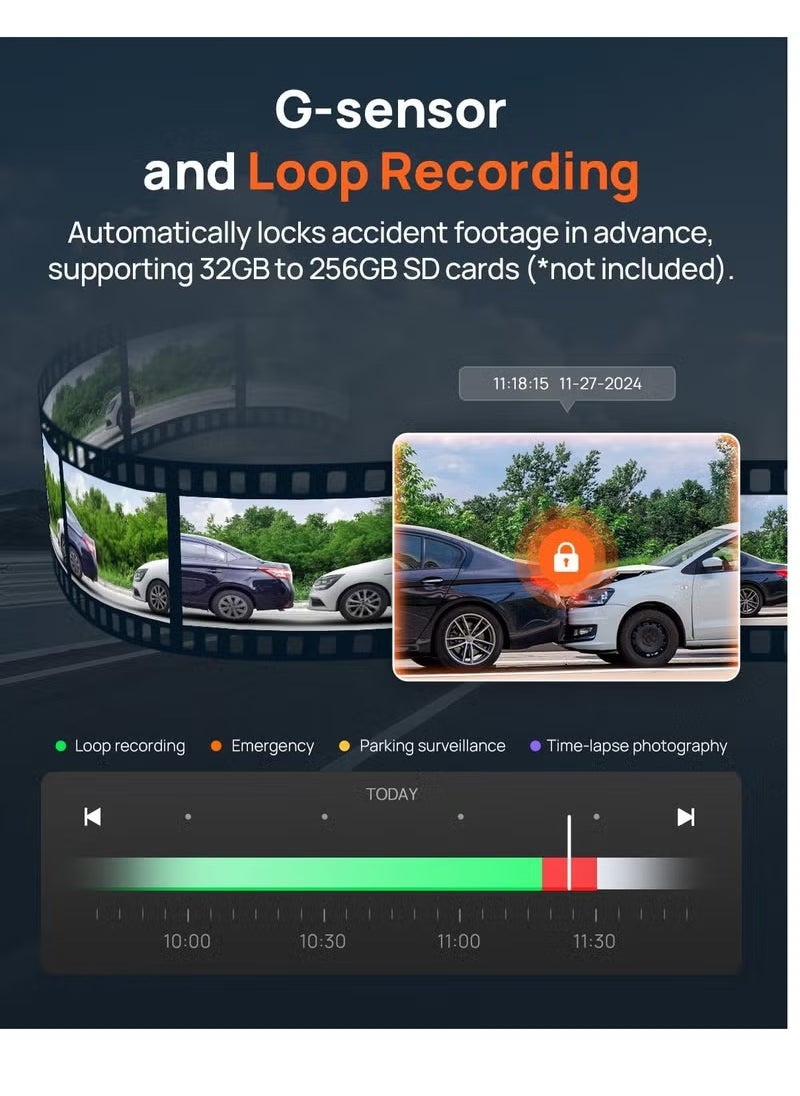 Generic 4K ultra high definition driving recorder G sensor collision sensing+WiFi/GPS connection 24-hour parking monitoring night vision 128G card  - Image 4