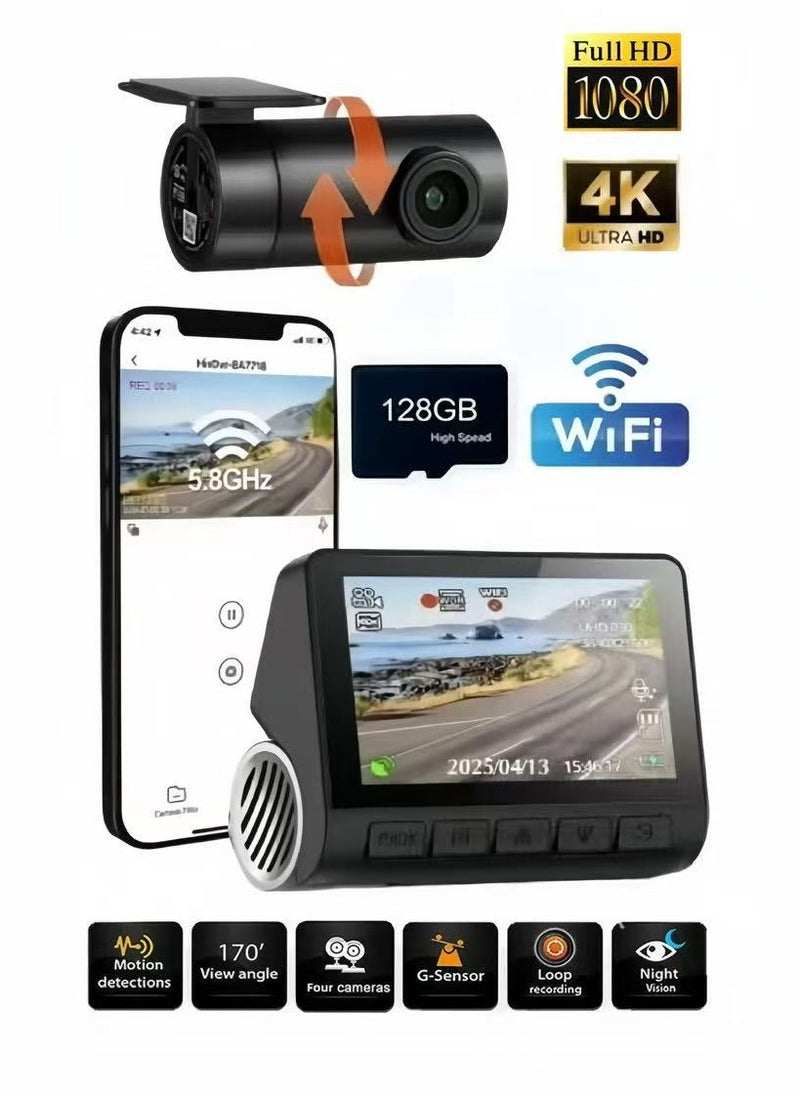 Generic 4K ultra high definition driving recorder G sensor collision sensing+WiFi/GPS connection 24-hour parking monitoring night vision 128G card  - Image 1
