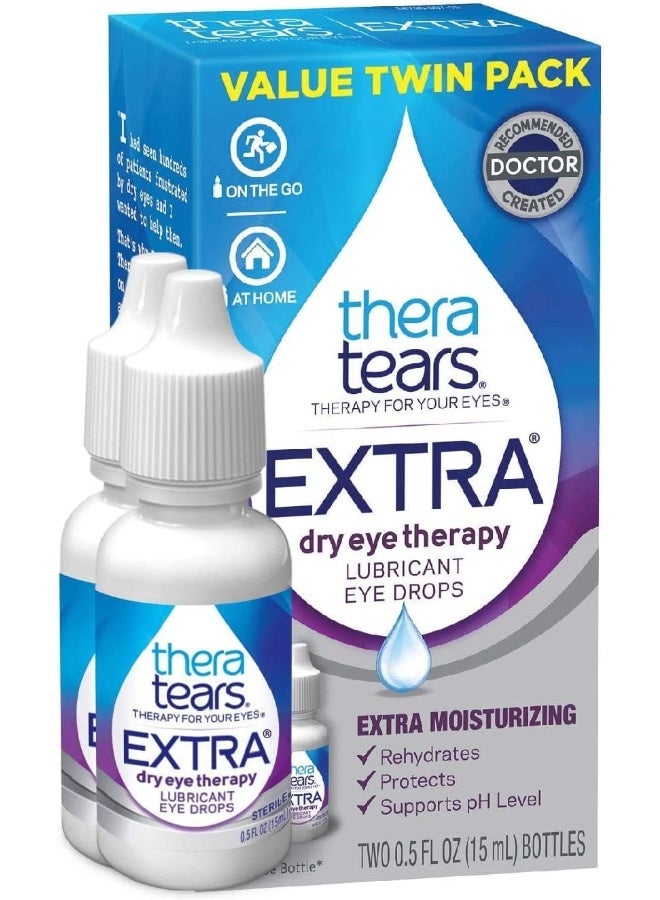 Thera Tears Extra Dry Eye Therapy Lubricating Eye Drops For Dry Eyes, 0.5 Fl Oz Bottle, 2 Count(Pack Of 1) - Image 1