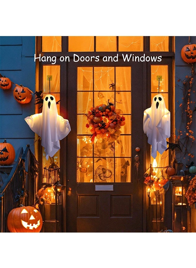 JCB CHIC زينة شبح هالوين أشباح هالوين معلقة مع أضواء زينة هالوين زينة شبح مخيفة للمنزل والحديقة والفناء 2 قطعة (أبيض) - Image 4