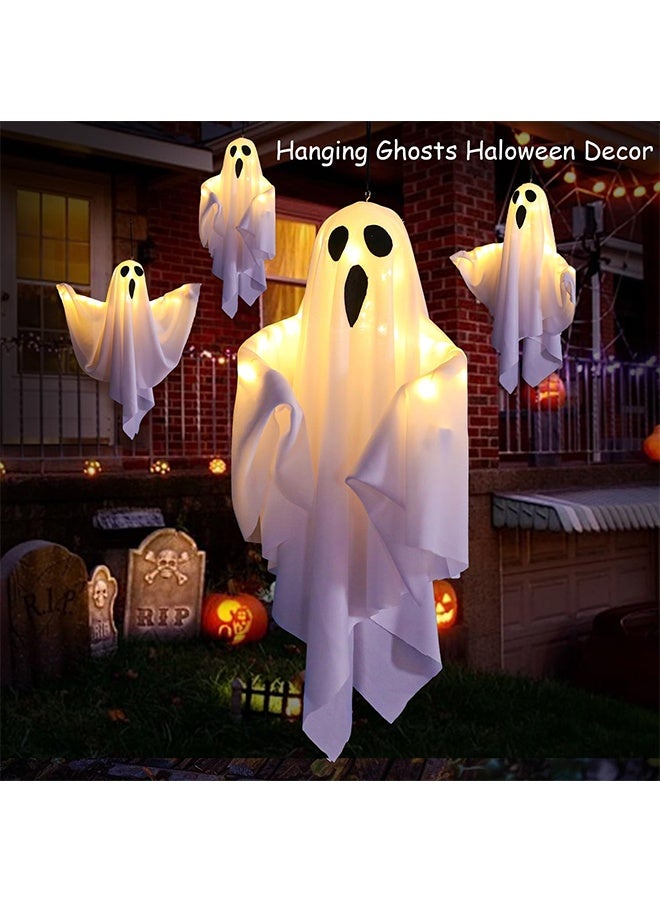 JCB CHIC زينة شبح هالوين أشباح هالوين معلقة مع أضواء زينة هالوين زينة شبح مخيفة للمنزل والحديقة والفناء 2 قطعة (أبيض) - Image 3