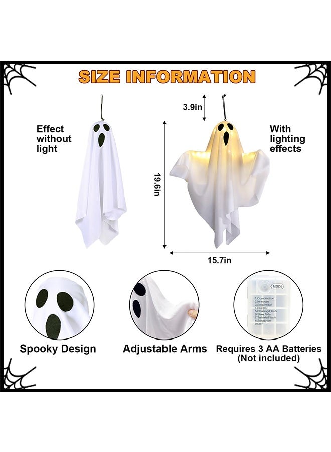 JCB CHIC زينة شبح هالوين أشباح هالوين معلقة مع أضواء زينة هالوين زينة شبح مخيفة للمنزل والحديقة والفناء 2 قطعة (أبيض) - Image 2