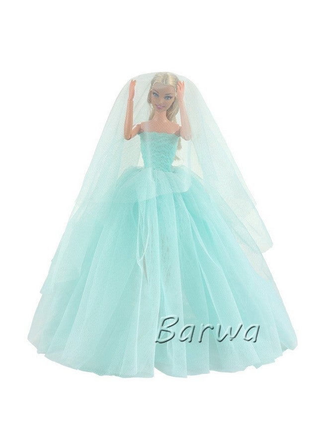 باروا فستان زفاف أزرق فاتح مع حجاب لحفلات السهرة للأميرة فستان أزرق فاتح لدمية فتاة مقاس 11.5 بوصة - Image 3