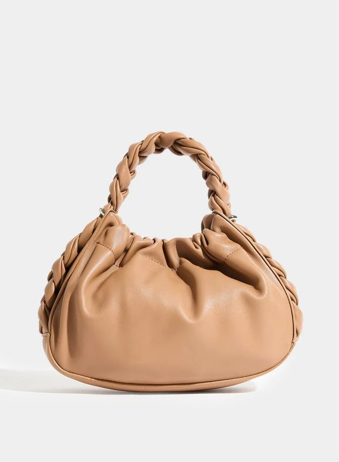 Brown Crossbody Bag with Braided Handle