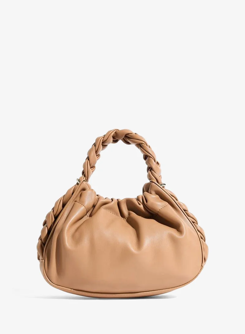 Brown Crossbody Bag with Braided Handle