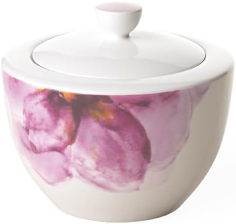 Villeroy & Boch Villeroy  Boch Rose Garden Sugar Bowl 9 oz Premium Porcelain Made in Germany WhitePink - Image 1