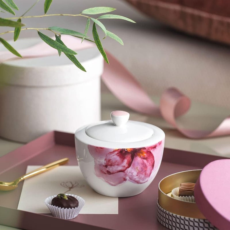 Villeroy & Boch Villeroy  Boch Rose Garden Sugar Bowl 9 oz Premium Porcelain Made in Germany WhitePink - Image 4