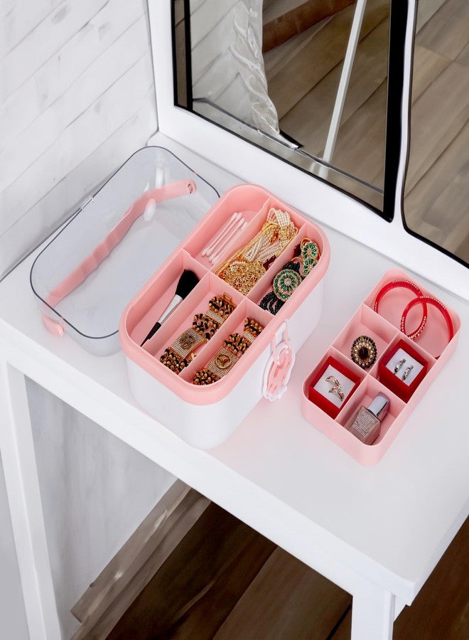 TRADY Cute Earring Storage Case, Multifunctional Leather Hair Storage Box, Dustproof Storage Case, Durable Storage Box Jewelry Organizer Box for Headbands Hair Tools Rubber Band [ Pink - White ] - Image 3