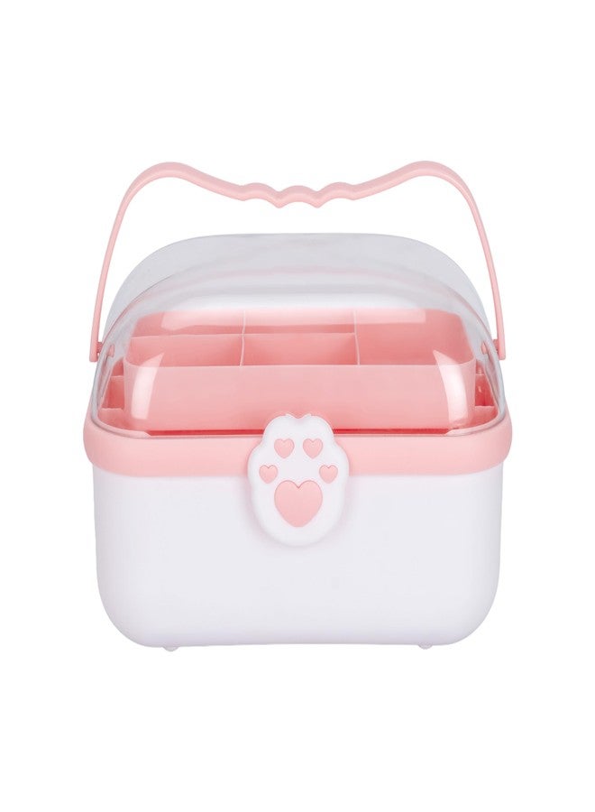 TRADY Cute Earring Storage Case, Multifunctional Leather Hair Storage Box, Dustproof Storage Case, Durable Storage Box Jewelry Organizer Box for Headbands Hair Tools Rubber Band [ Pink - White ] - Image 1