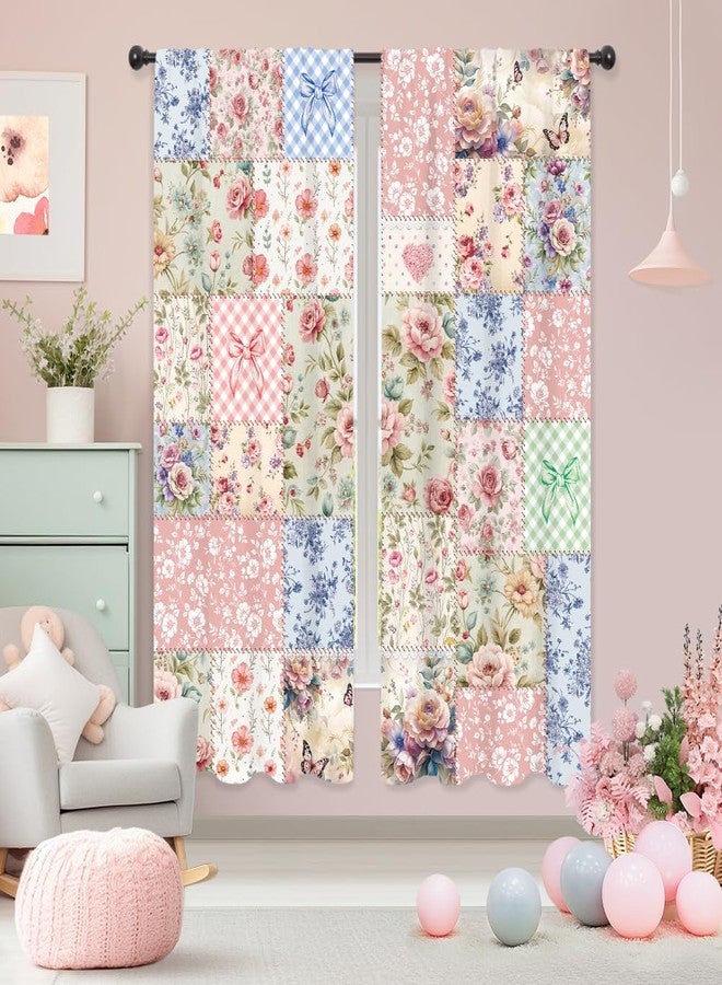 ريديكور ستائر رييديكور بوهيمية زهرية قصيرة بتصميم عتيق لطيف، مزينة برسومات زهور ونباتات بوهيمية، بنمط ريفي أنيق، مع جيب للعمود، مناسبة لغرف نوم النساء وغرف المعيشة. مصنوعة من قماش فاخر، قطعتان، مقاس 29 بوصة عرض × 63 بوصة ارتفاع. - Image 1