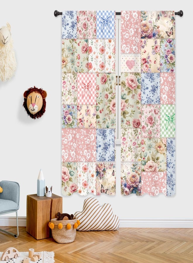 ريديكور ستائر رييديكور بوهيمية زهرية قصيرة بتصميم عتيق لطيف، مزينة برسومات زهور ونباتات بوهيمية، بنمط ريفي أنيق، مع جيب للعمود، مناسبة لغرف نوم النساء وغرف المعيشة. مصنوعة من قماش فاخر، قطعتان، مقاس 29 بوصة عرض × 63 بوصة ارتفاع. - Image 3
