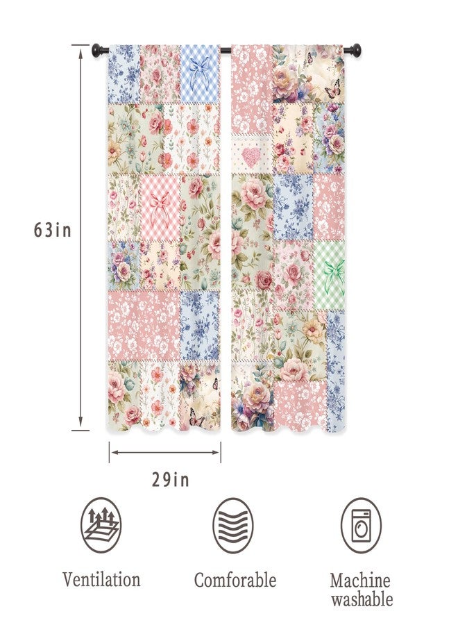 ريديكور ستائر رييديكور بوهيمية زهرية قصيرة بتصميم عتيق لطيف، مزينة برسومات زهور ونباتات بوهيمية، بنمط ريفي أنيق، مع جيب للعمود، مناسبة لغرف نوم النساء وغرف المعيشة. مصنوعة من قماش فاخر، قطعتان، مقاس 29 بوصة عرض × 63 بوصة ارتفاع. - Image 2
