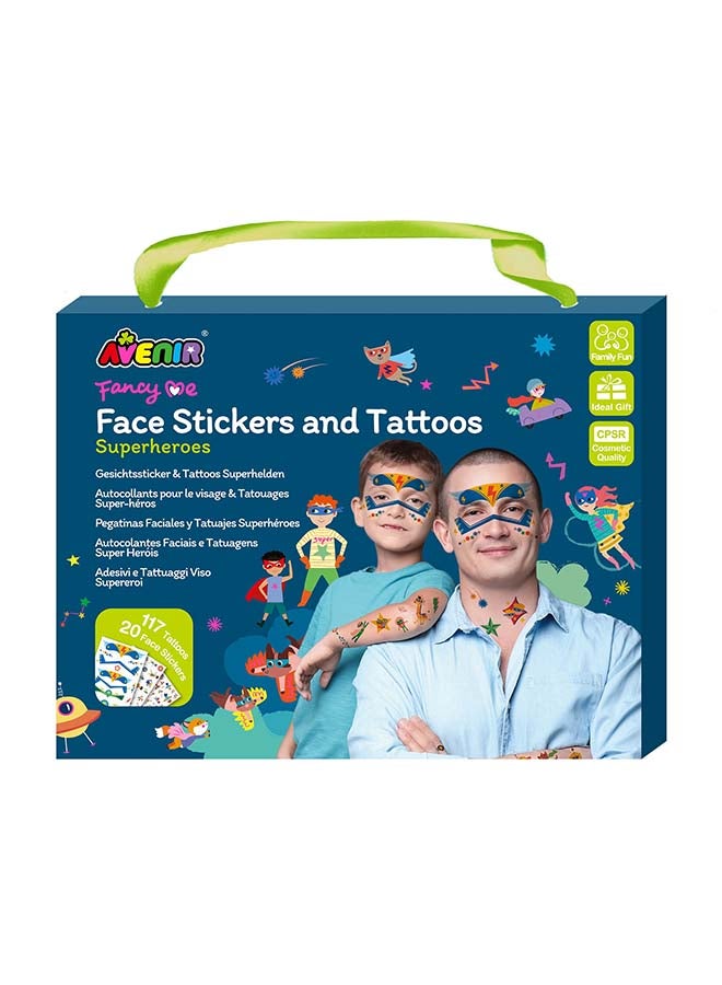 Avenir Fancy Me Face Stickers & Tattoos for Kids – Superheroes | 110+ Cosmetic-Grade Removable Stickers | Fun Family Fashion Activity for Parties, Dress-Up & Creative Play - Image 1