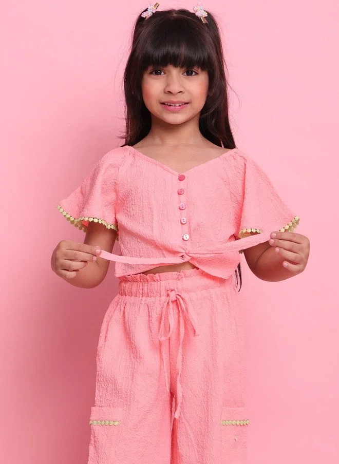 Saka Designs Girls Pink Top And Trousers Set