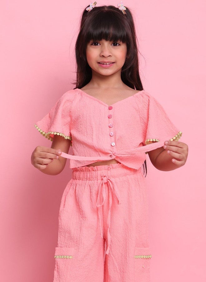 Saka Designs Girls Pink Top And Trousers Set - Image 2