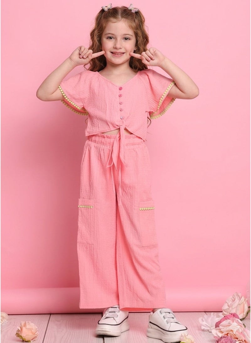 Saka Designs Girls Pink Top And Trousers Set - Image 1