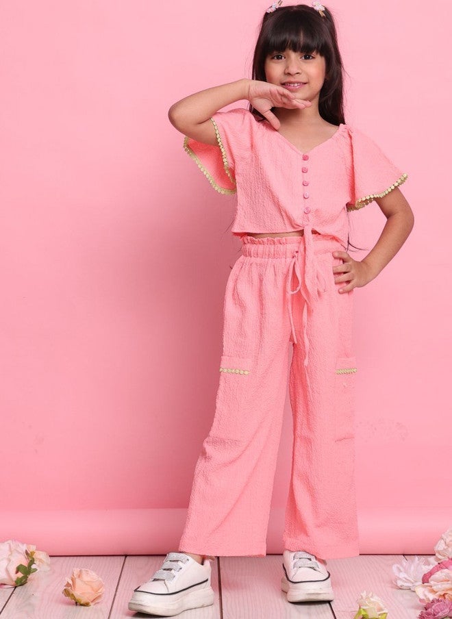 Saka Designs Girls Pink Top And Trousers Set - Image 5