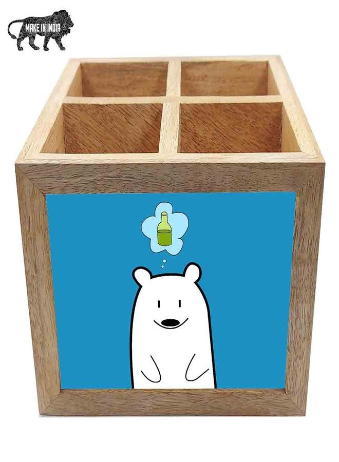 Nutcase Wooden Cutlery Stand Holder Silverware Caddy Spoons Forks Knives Organizer for Dining Table & Kitchen -Made in India-Spoons NOT Included - Cute Funny Bear - Image 5