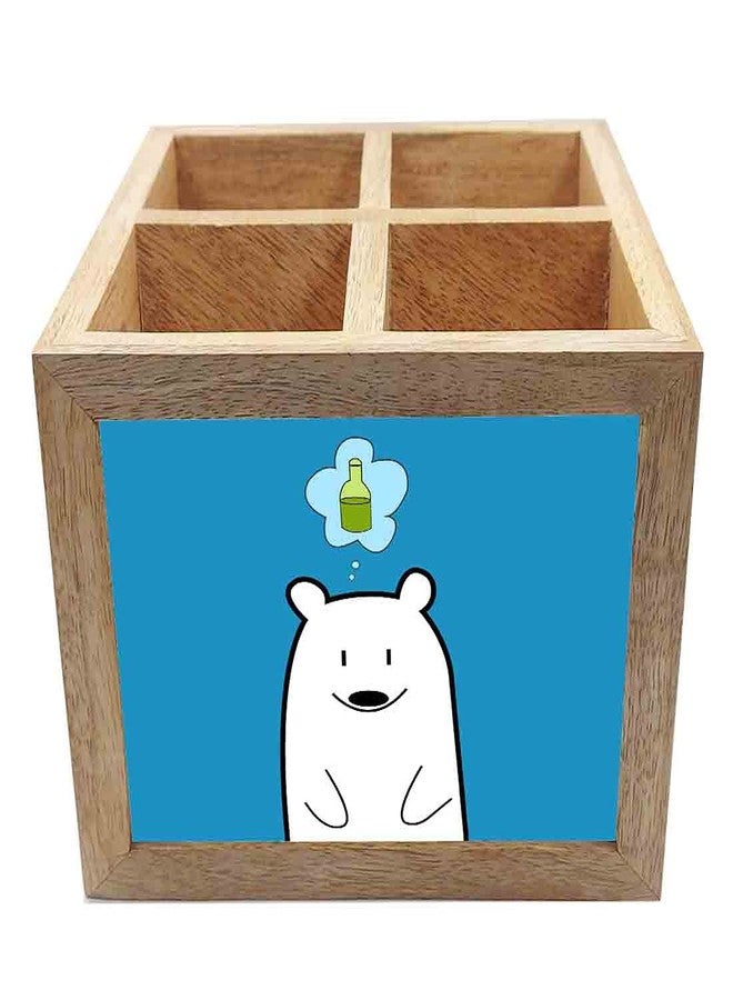 Nutcase Wooden Cutlery Stand Holder Silverware Caddy Spoons Forks Knives Organizer for Dining Table & Kitchen -Made in India-Spoons NOT Included - Cute Funny Bear - Image 3